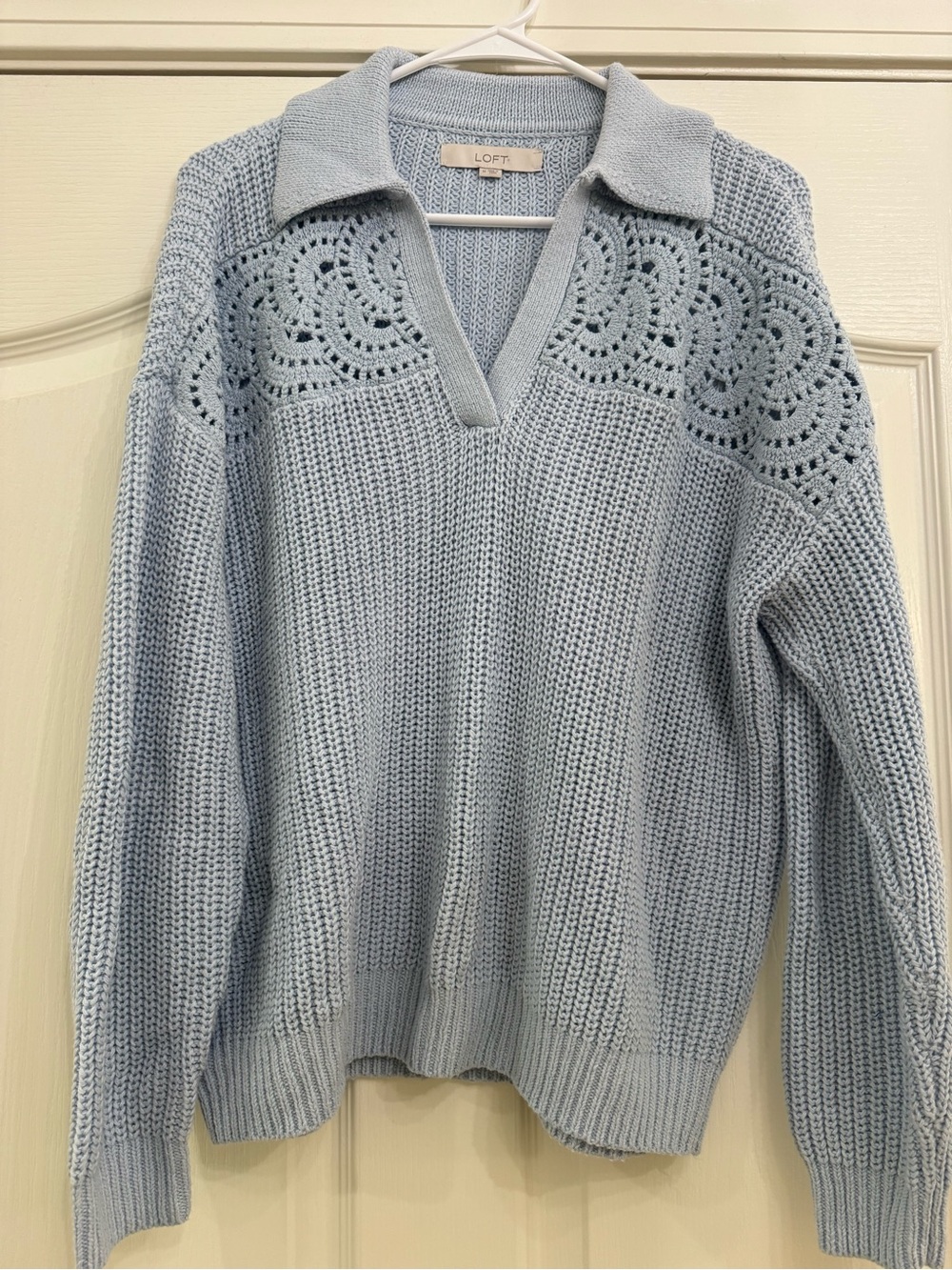 LOFT Women's Light Blue Collared Knit Sweater